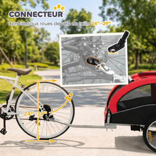 Remorque vélo jogger 2 en 1 pour animaux drapeau roue avant pivotante réflecteurs et barre d'attelage inclus rouge noir