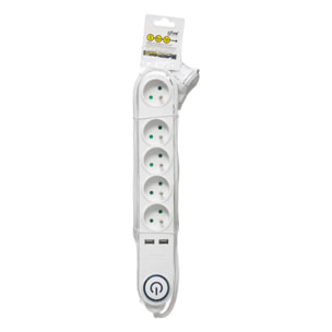 Multiprise 5 prises avec terre et 2 prises USB