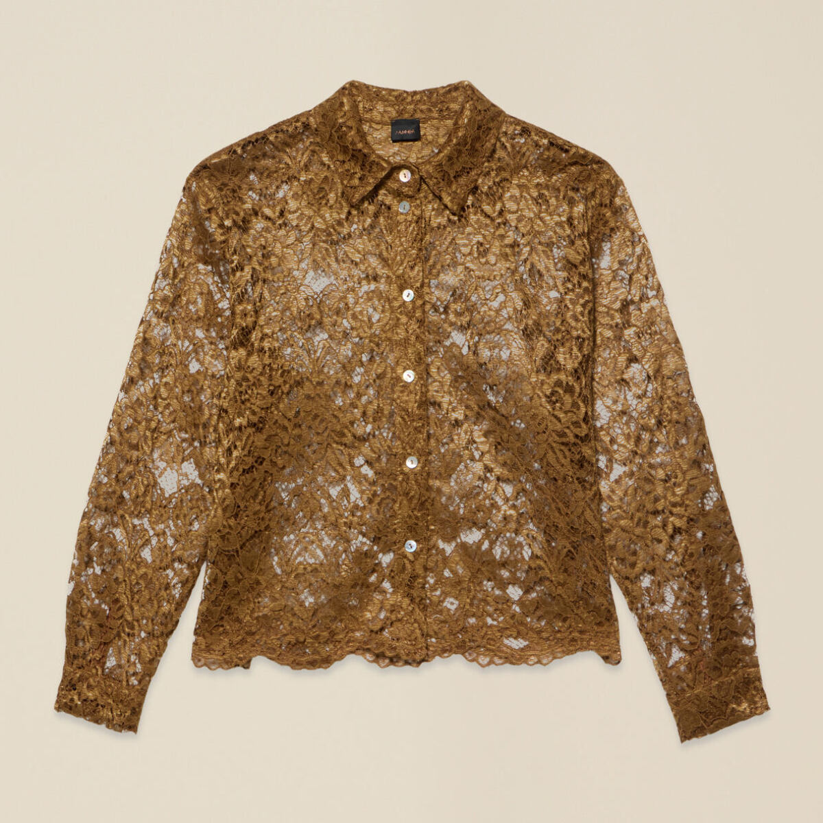 Oltre - Camisa de encaje con borde festoneado - Marrón