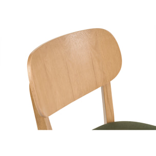 Chaises vintage en bois clair chêne et tissu effet velours texturé vert kaki (lot de 2) LUCIA