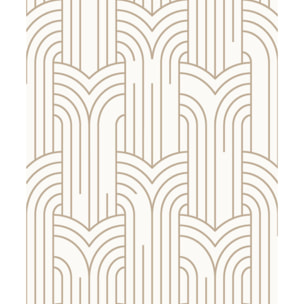 Papier peint géométrique Art Déco blanc et or