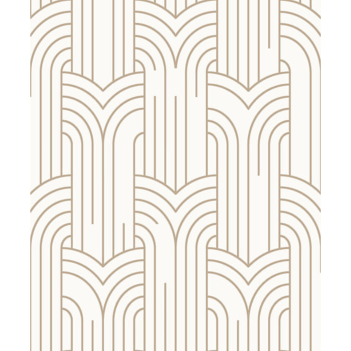 Papier peint géométrique Art Déco blanc et or