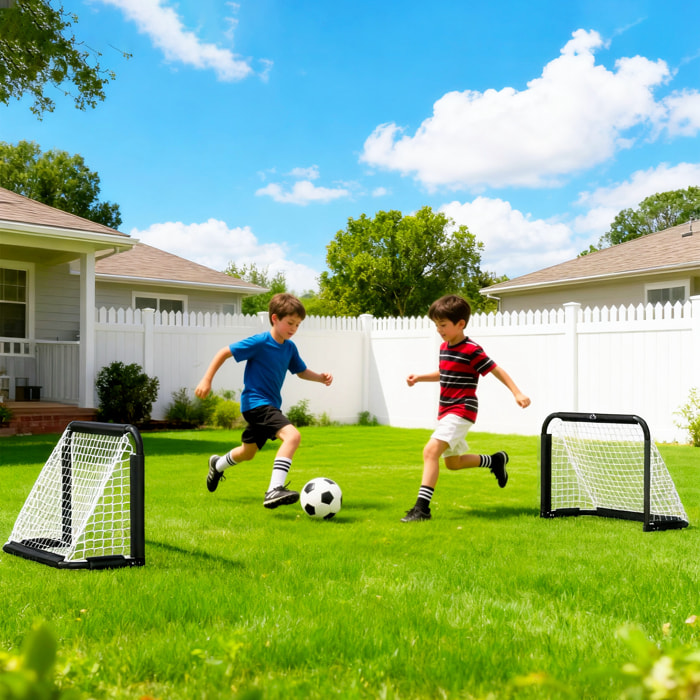 Lot de 2 minis buts de football pliables avec filet et piquets - 90 x 36 x 60 cm - noir
