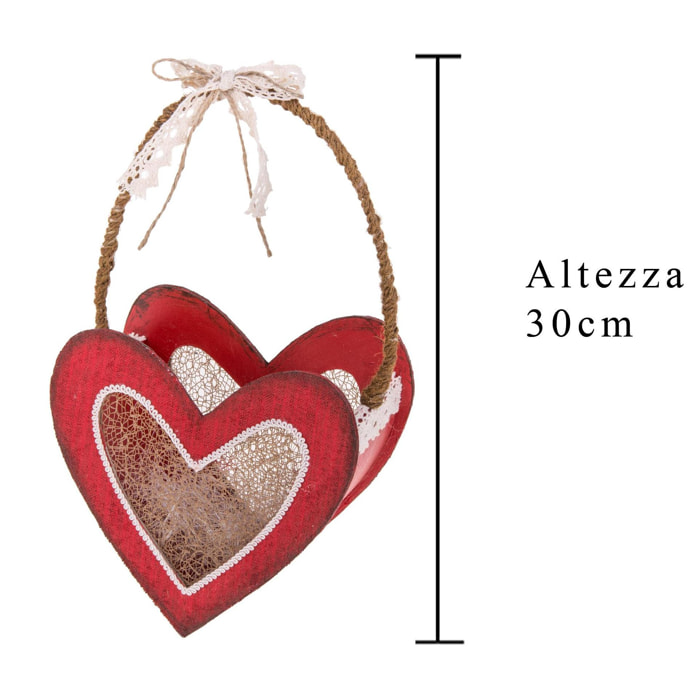 Borsa A Forma Di Cuore Con Manico. Altezza 30 Cm - Pezzi 2 - 18X30X11cm - Colore: Bianco - Bianchi Dino - Cuore Contenitori Ceramica E Mat.