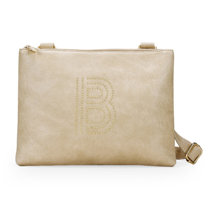 Bolso bandolera piedra con tachas y doble cremallera