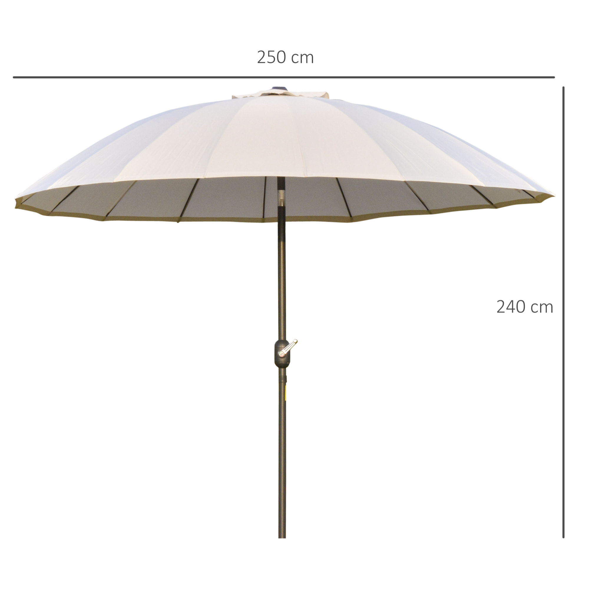 Sombrilla de Jardín Ø250x240 cm con Manivela Parasol Exterior con Mecanismo de Inclinación y Poste Desmontable de Metal para Terraza Piscina Patio Crema