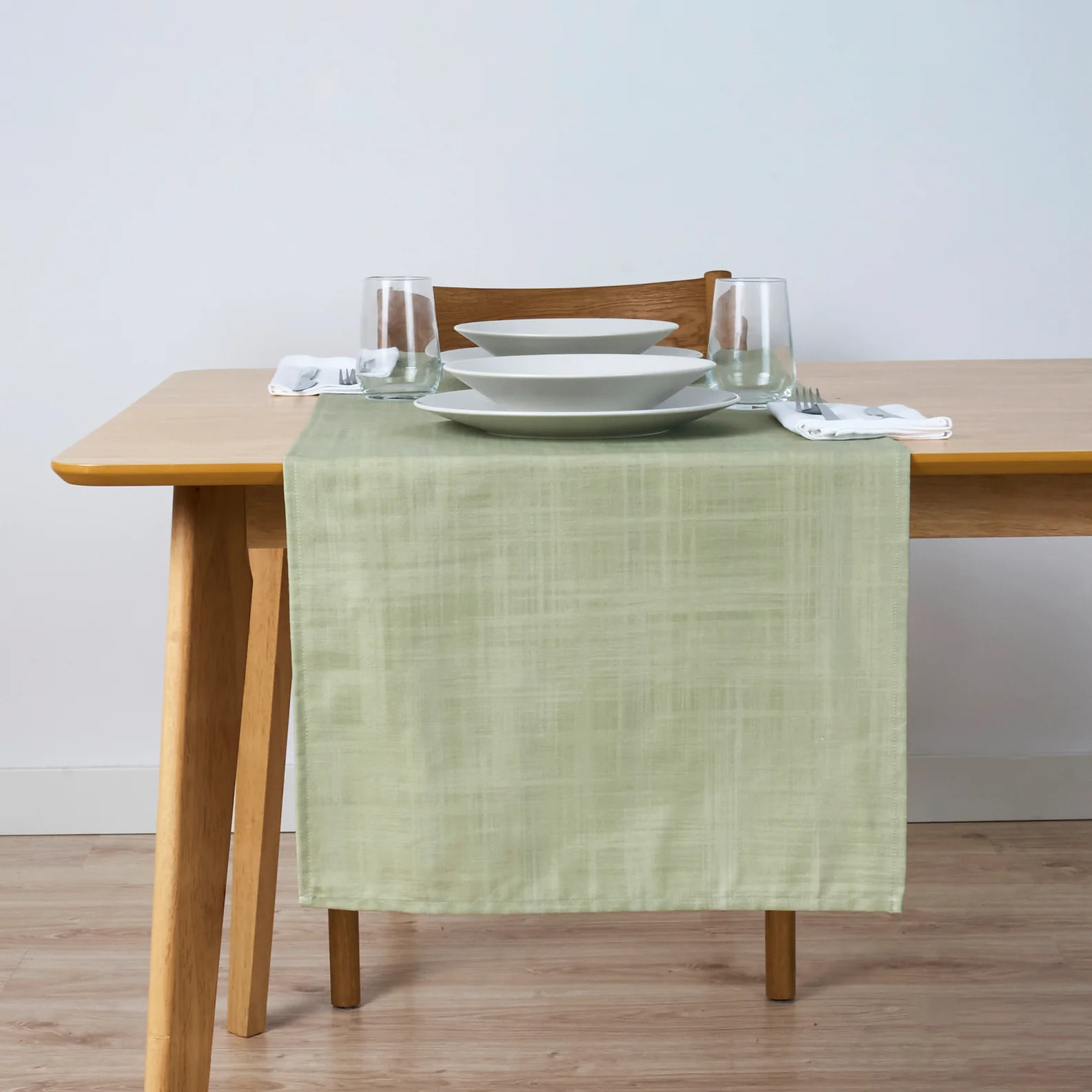 Chemin de table 100 % coton Lesa 125 3 - Vert 50x150 cm