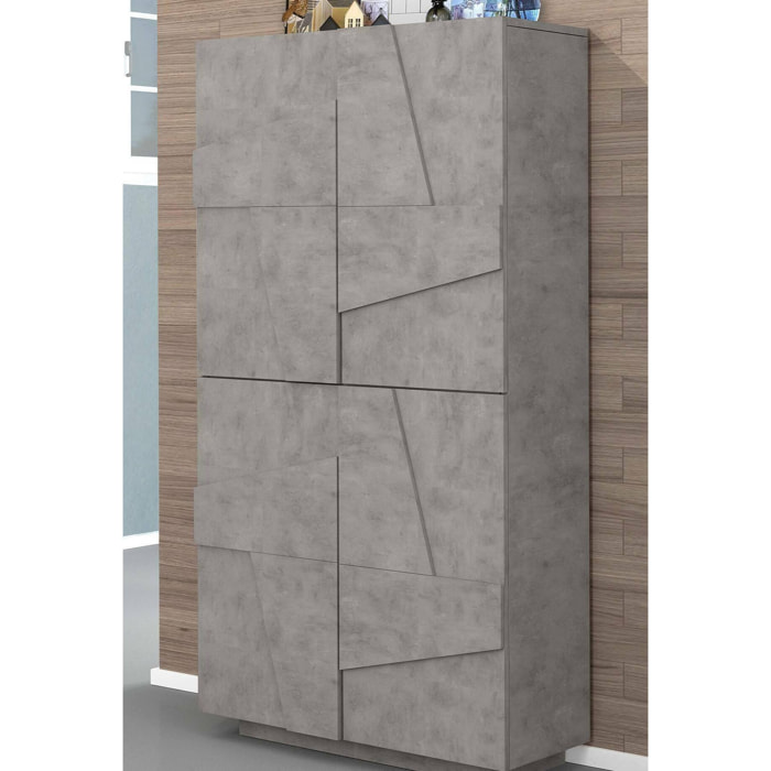 Scarpiera moderna, Made in Italy, a 4 ante battenti, Portascarpe da ingresso, Mobile multiuso, cm 81x38h167, colore Grigio Ardesia