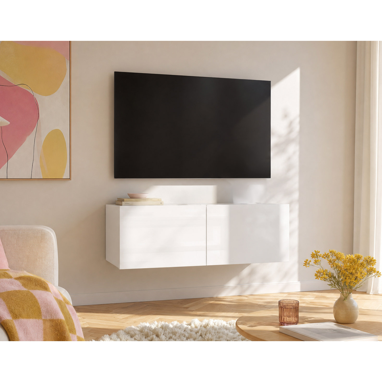 Alix - meuble tv modulable 100 cm - 2 portes - Blanc
