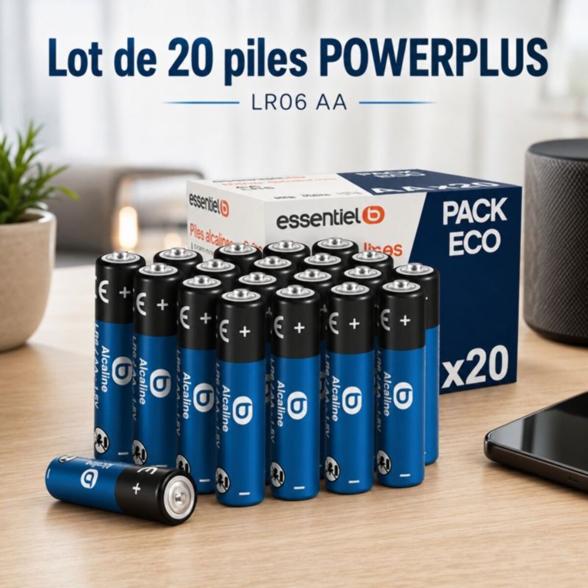Pile ESSENTIELB POWERPLUS LR06 AA Lot de 20