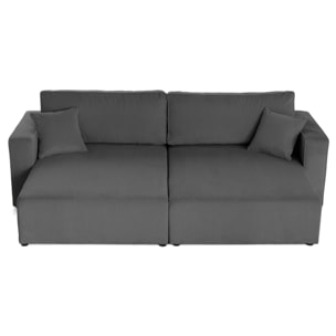 Topaze - Canapé droit 4 places avec double méridienne - assise profonde - en velours côtelé - Gris
