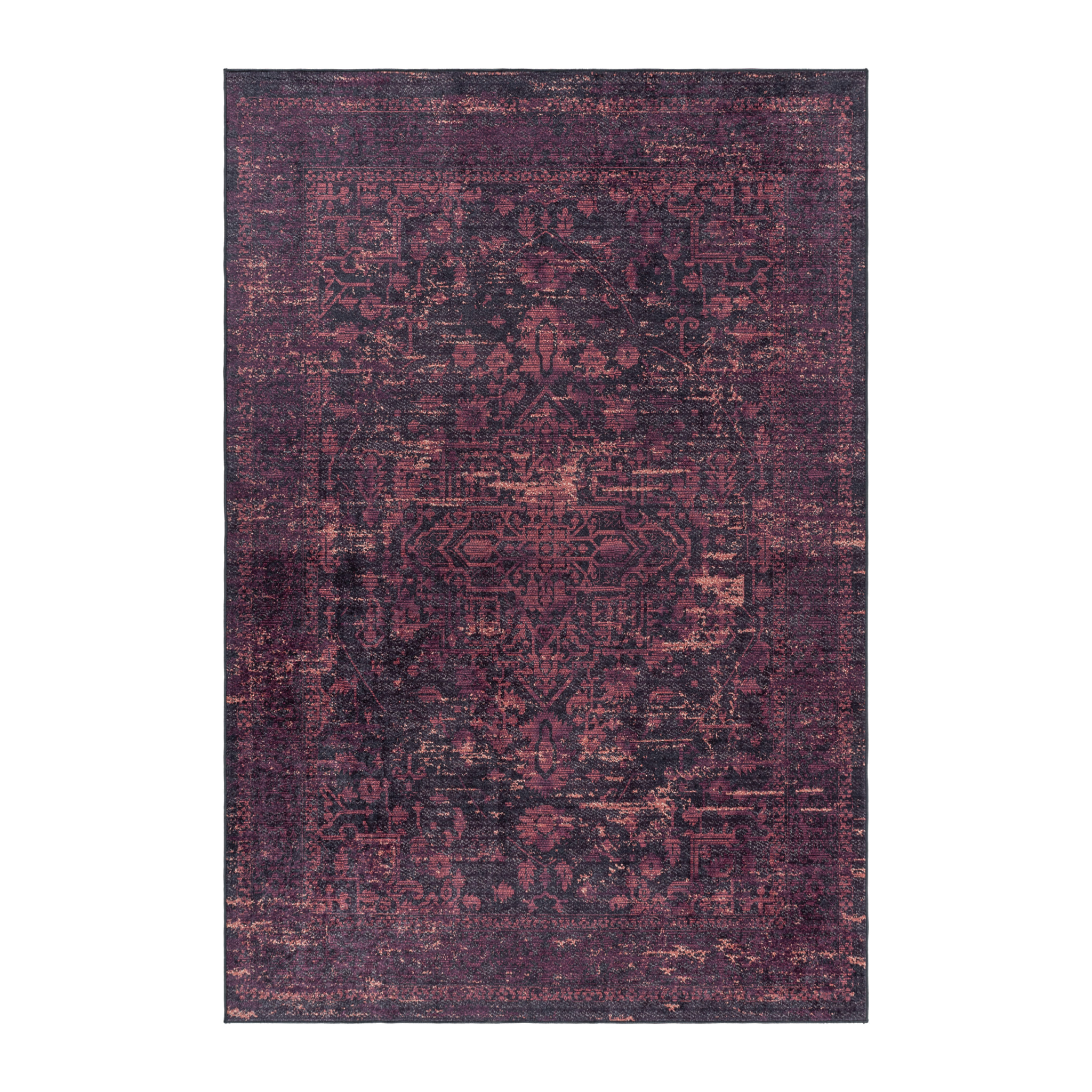 FIESTA - Tapis oriental effet vieilli rouge foncé