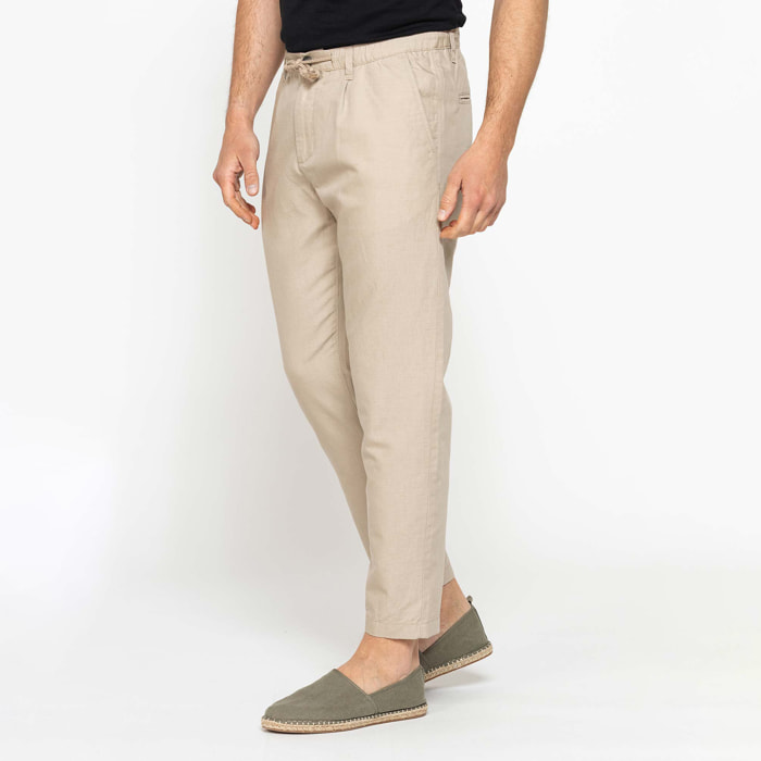 PANTALONE CHINO IN TESSUTO COTONE E LINO CON COULISSE