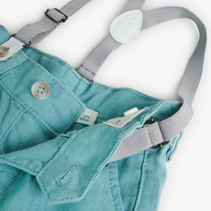 Bermudas, tirantes niño, lino liso, verde agua