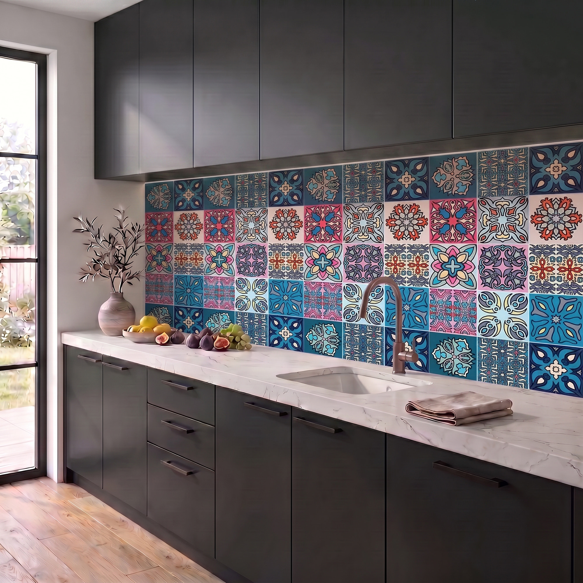 Stickers muraux - Sticker Mural Carrelage adhésif Cuisine Salle de Bain - 12 STICKERS CARREAUX DE CIMENT AUSTRALIA