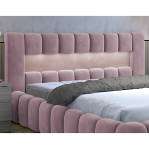 Cleo - lit coffre avec led - 160x200 cm - sommier inclus - en velours - Rose