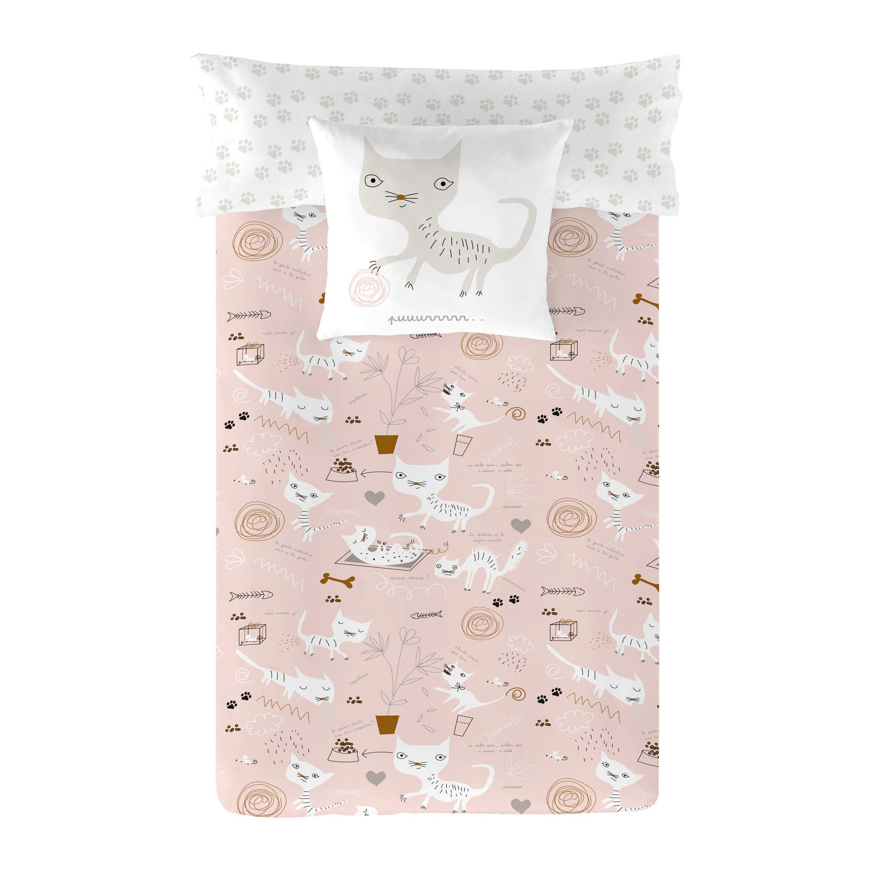 Panzup - Funda Nórdica Estampada - Reversible - Cierre Solapa - 100% Algodón - Incluye 1/2 Fundas de Almohada - Gatos 4