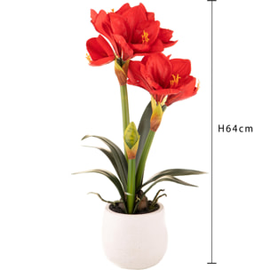 Amaryllis Con Vaso. Altezza 64 Cm - Pezzi 1 - 36X64X25cm - Colore: Rosso - Bianchi Dino - Piante Artificiali