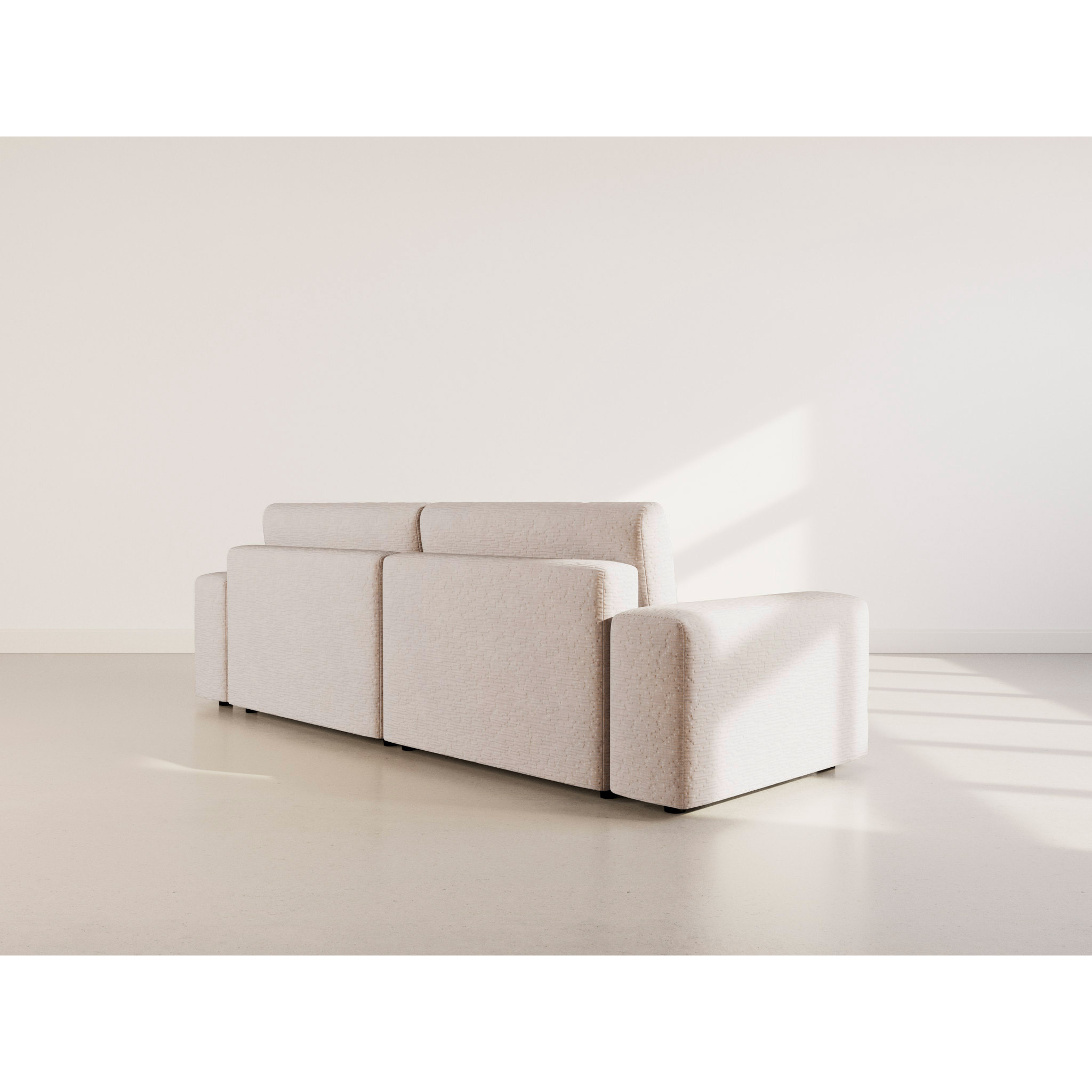 Constance - Canapé d'angle réversible 4 places convertible avec coffre en velours gaufré - Beige