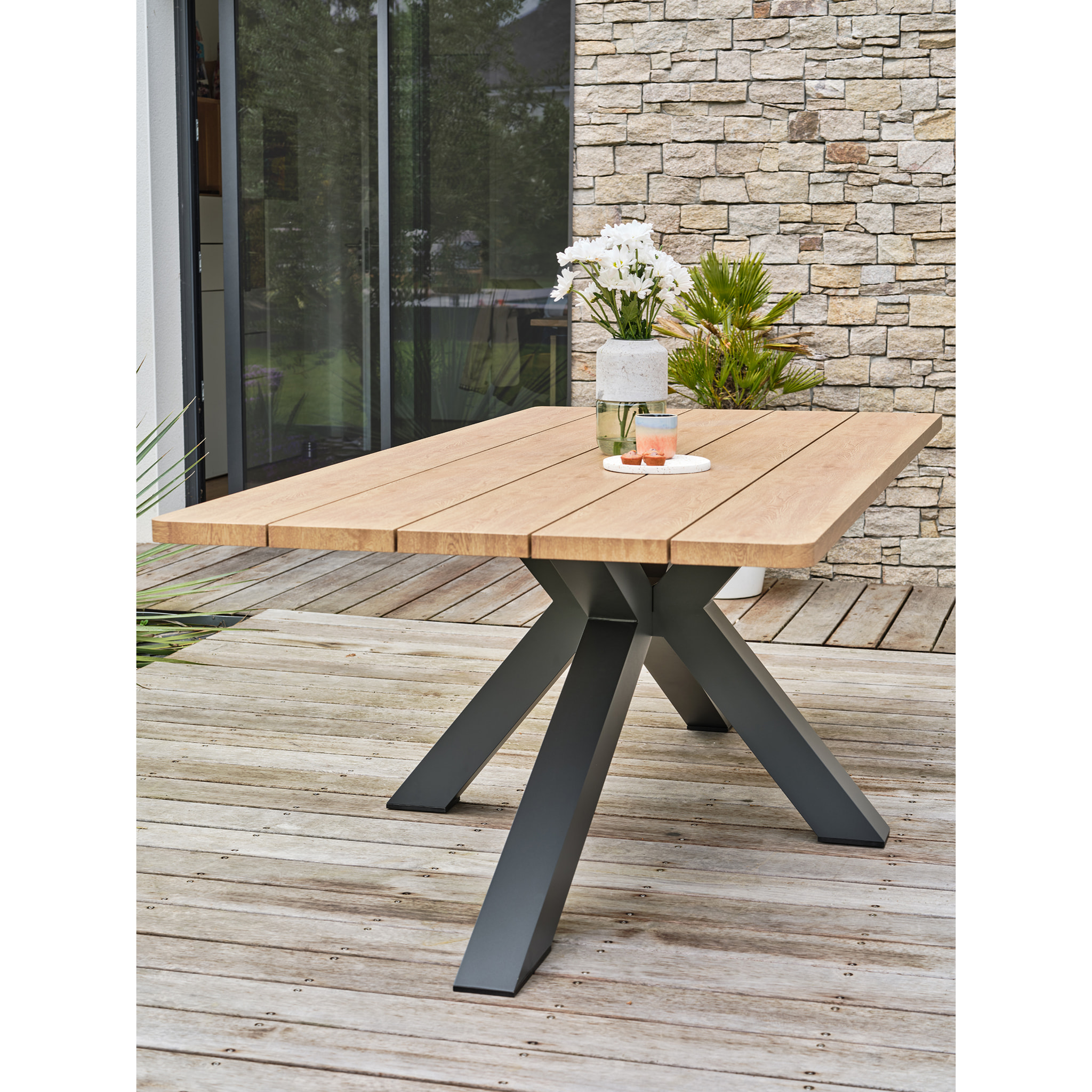 KELIA - Table de jardin 8 places - Gris anthracite