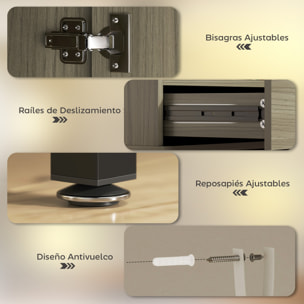 Aparador 1 Puerta Aparador para Salón Moderno con Cajón Estante Ajustable y 3 Compartimentos Abiertos para Comedor Entrada Dormitorio 60x34x121 cm Natural