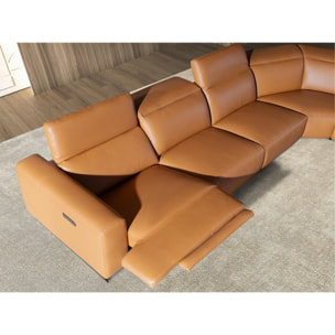 Sofá rinconera relax izquierda de 5 plazas tapizado en piel de origen vacuno en marrón con reposacabezas para garantizar una mayor comodidad patas de acero inoxidable en epoxi negro 310x310x97cm