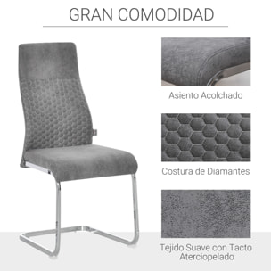 HOMCOM Set de 4 Sillas de Comedor Tapizadas en Terciopelo con Asiento Acolchado y Patas de Metal Sillas Cantilever Modernas 45x61x98 cm Gris