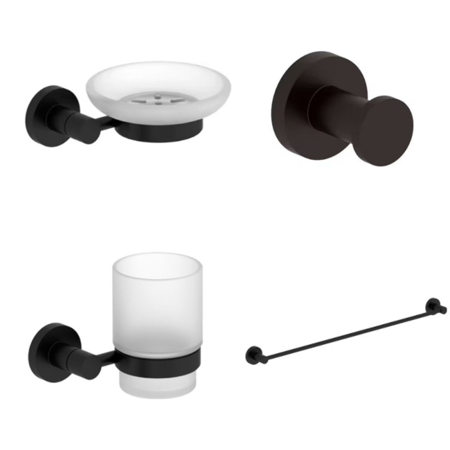 Porte serviette + patère + porte savon + gobelet Eo noir mat