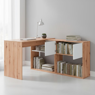 Scrivania Libreria Multiposizione Reversibile Salvaspazio Con 3 Configurazioni Verticale E Orizzontale Dimensioni: 140 x 108 x 70 Cm  Rovere E Bianco