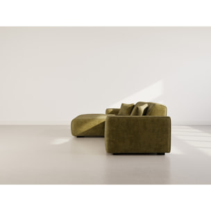 Lison - Canapé d'angle gauche 4 places en velours texturé - Vert Kaki