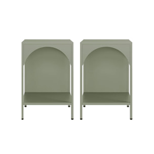 Lot de 2 tables de chevet. tables d'appoint en acier style industriel. vert. L 35 x l 35 x H 51cm