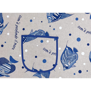 Set 2 Pezzi Grembiule Cucina Con Tasche 100% Cotone Disegno Maldive