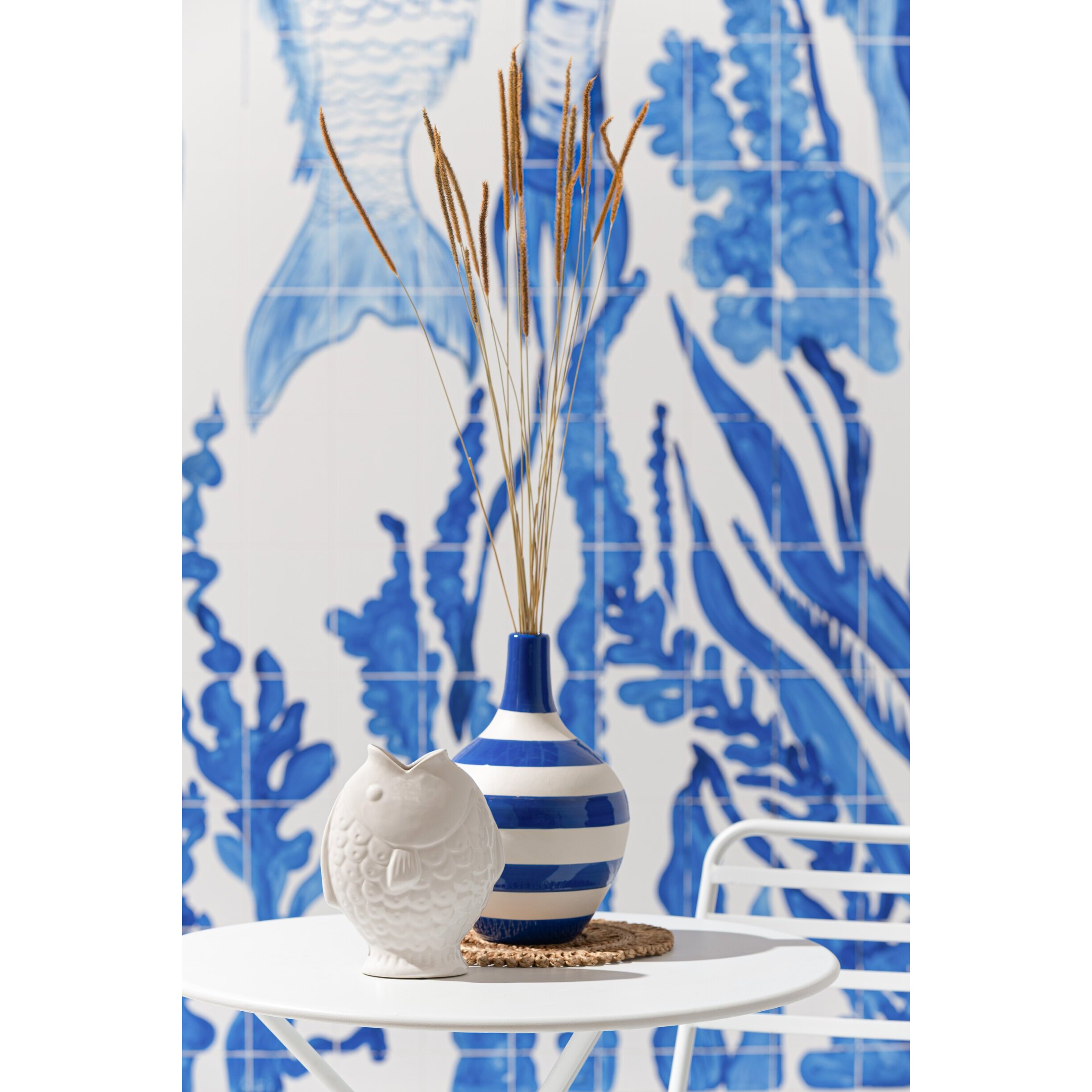 J-Line Vase Ligné - porcelaine - blanc/bleu - set de 3