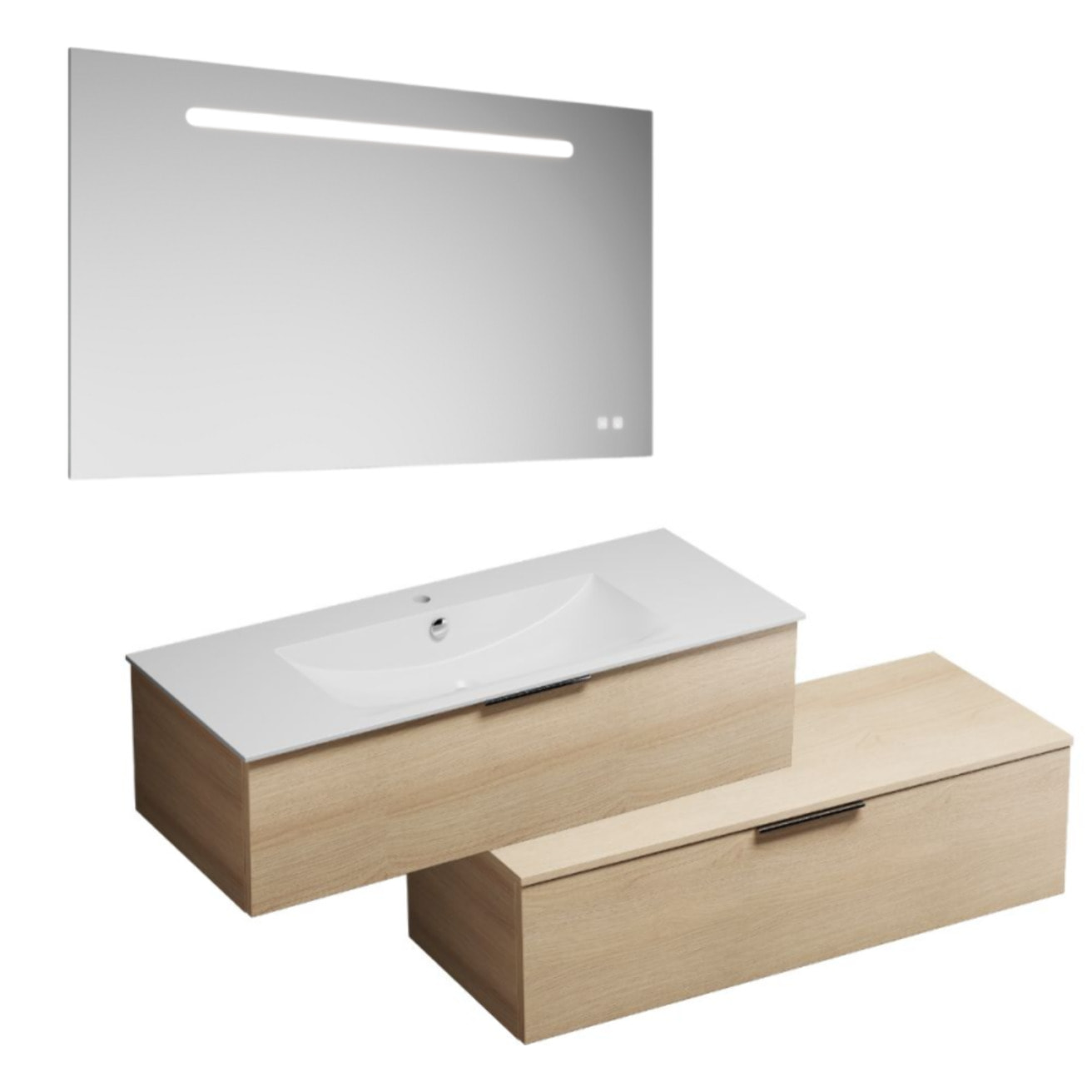 Meuble vasque 120 cm BURGBAD Olena en décalé chêne clair + miroir