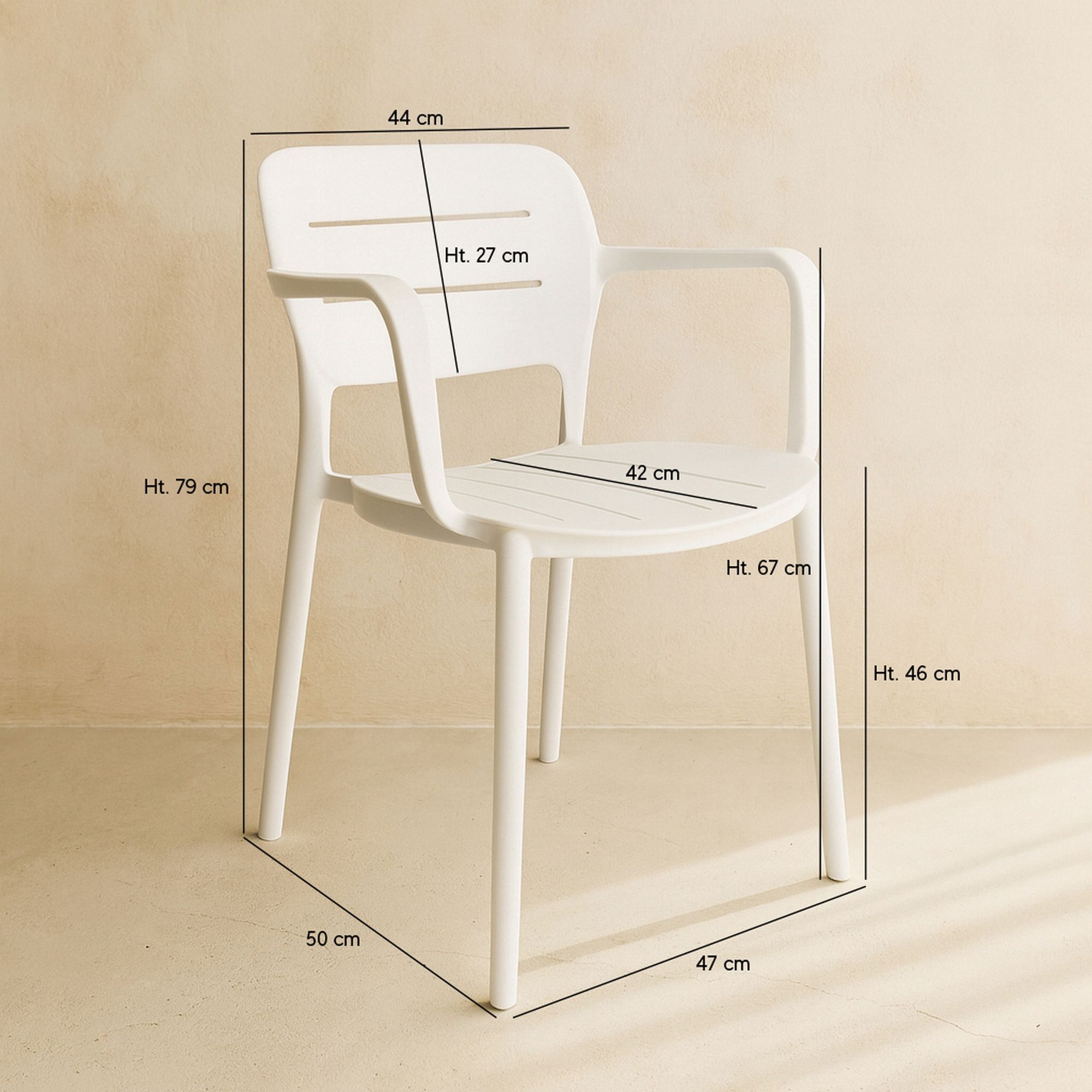 Lot de 4 fauteuils de table blanc extérieur en polypropylène SUNSET
