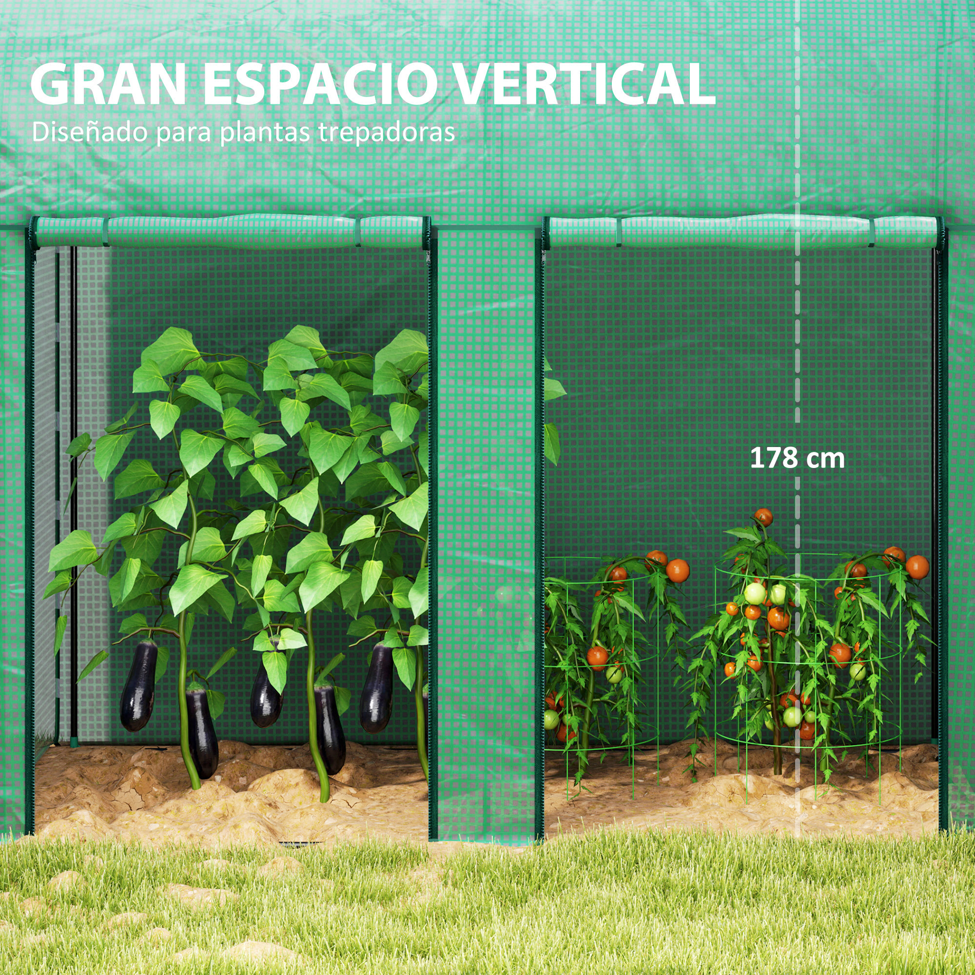 Invernadero de Exterior Invernadero de Jardín con 2 Puertas Enrollables con Cremallera Marco de Acero y Cubierta de PE 140g/m² Anti-UV Impermeable para Plantas Flores 200x100x178 cm Verde