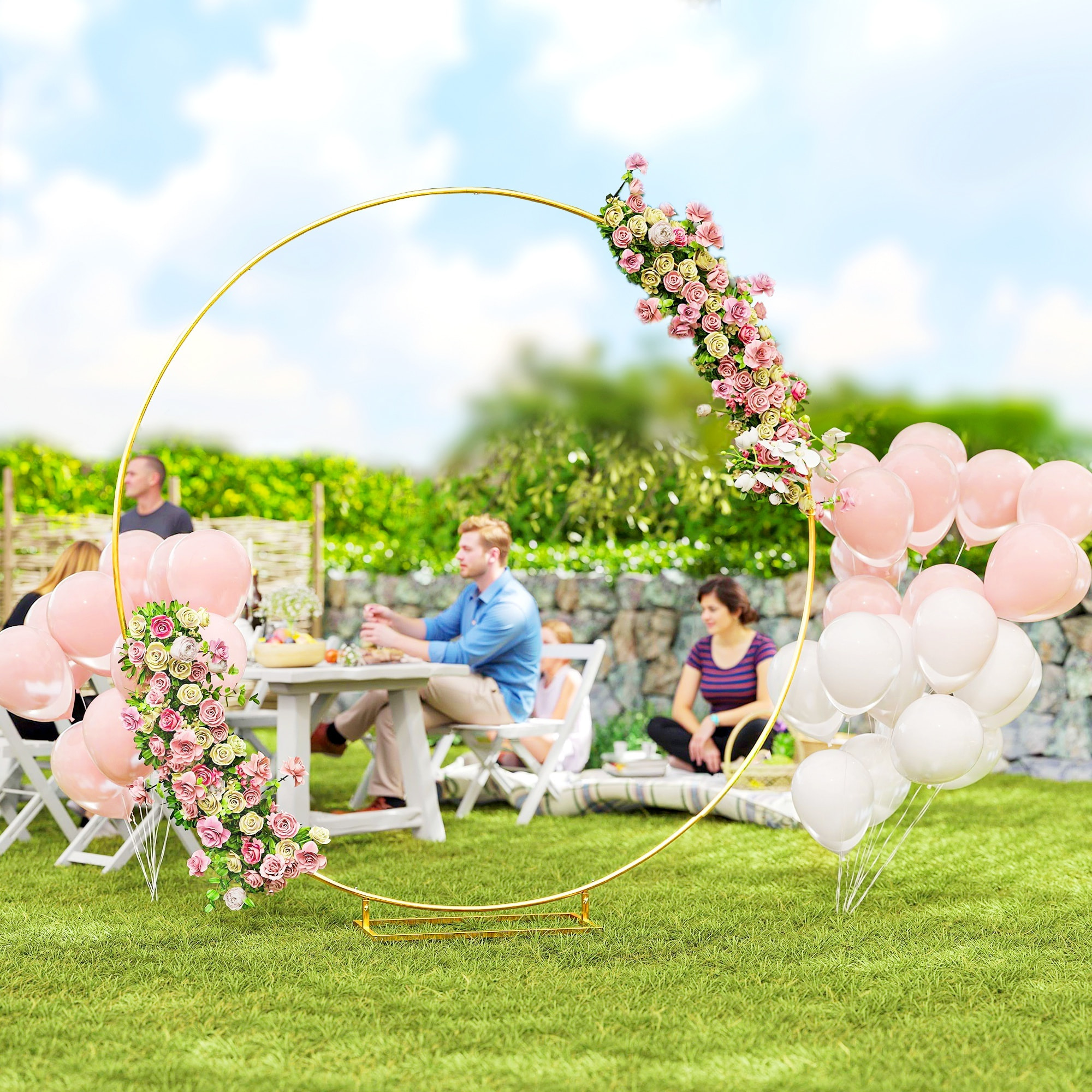 Arco de Jardín de Metal Redondo para Rosas Arco de Boda con Recubrimiento en Polvo Resistente a la Intemperie para Plantas Trepadoras para Decoración Patio Terraza 230x28x234 cm Dorado