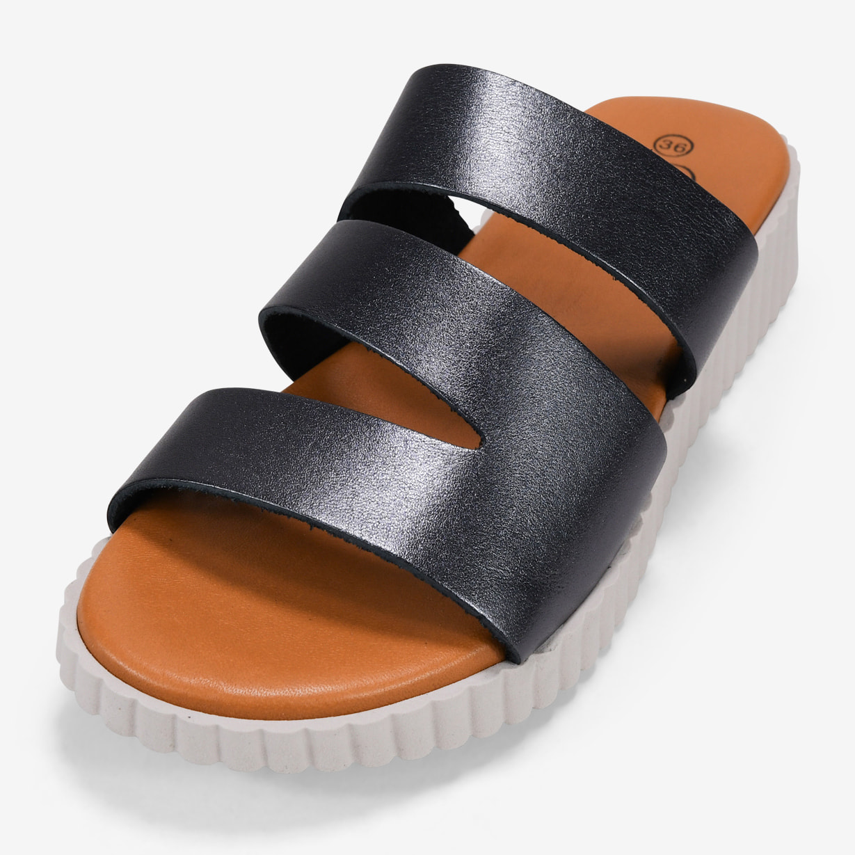 Sandalias con cuña plomo destalonadas