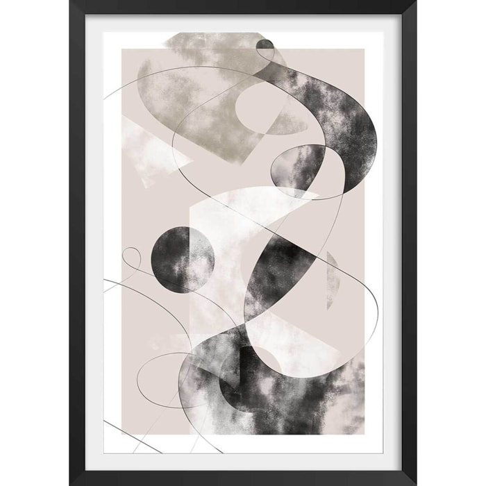 Affiche Eclats beige rosé Affiche + cadre en bois - Noir