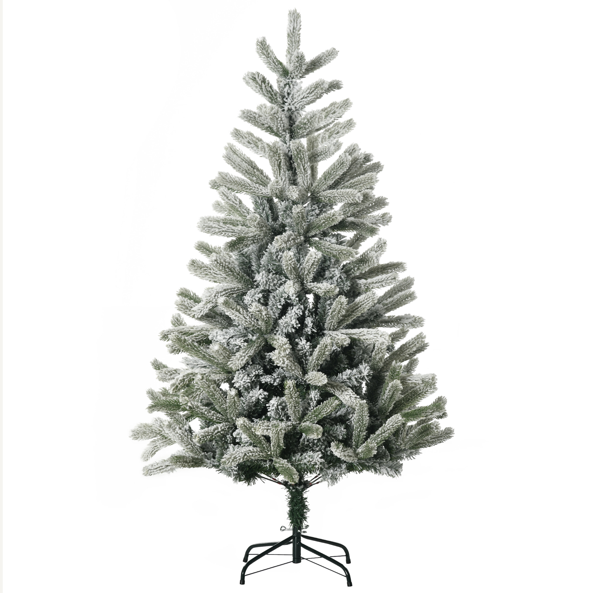 HOMCOM Árbol de Navidad Nevado Artificial 150 cm con 521 Ramas PVC y PE Base Plegable y Soporte de Metal Decoración Navideña para Interiores Ø90x150 cm Verde y Blanco