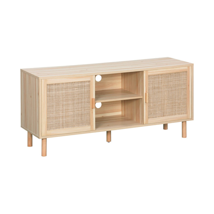 Meuble TV cannage et effet bois. 2 portes et 1 étagère. 120cm