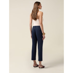 Oltre - Pantalones cropped de tejido crepé - Azul