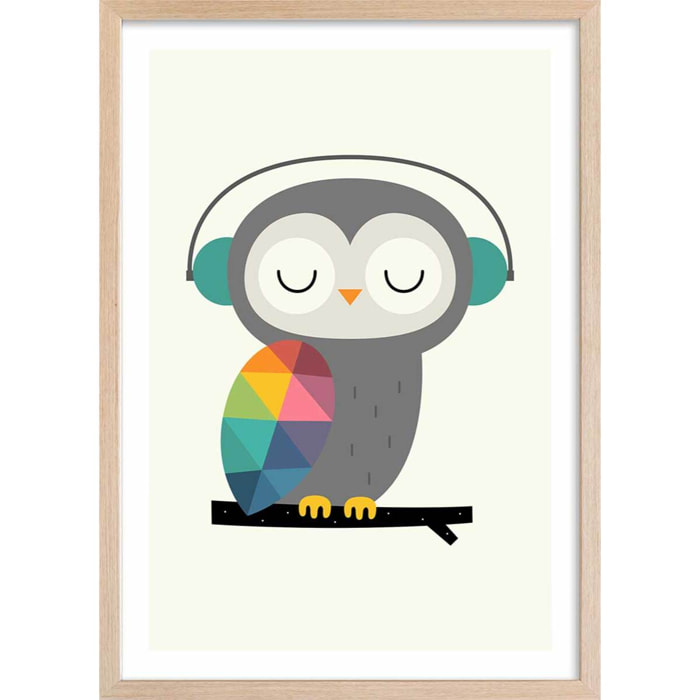 Affiche  hibou music Affiche + cadre en bois - Chêne