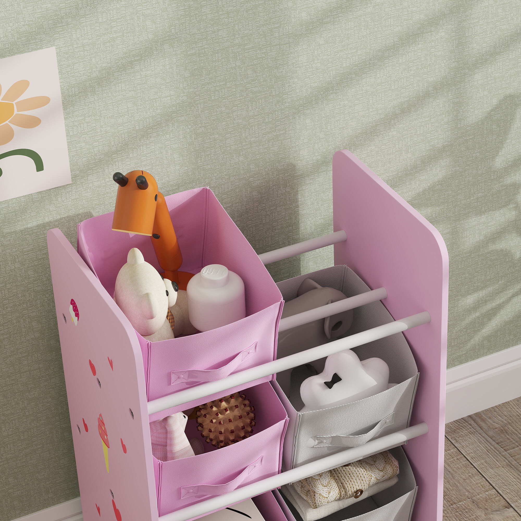Estantería Infantil para Niños de +3 Años Estantería para Juguetes con 6 Cajas de Tela no Tejida Extraíbles Organizador de Juguetes para Dormitorio Guardería 43x30x60 cm Rosa