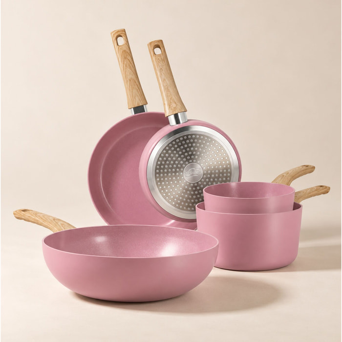 Batterie de cuisine 5 pièces en aluminium recyclé lilas - tous feux COLORAMA