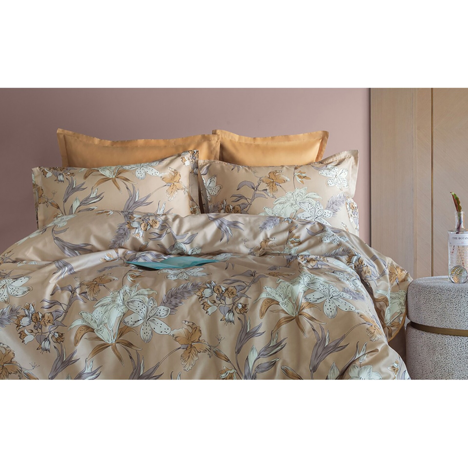 Housse de couette + taies oreiller satin de coton "Botanist"