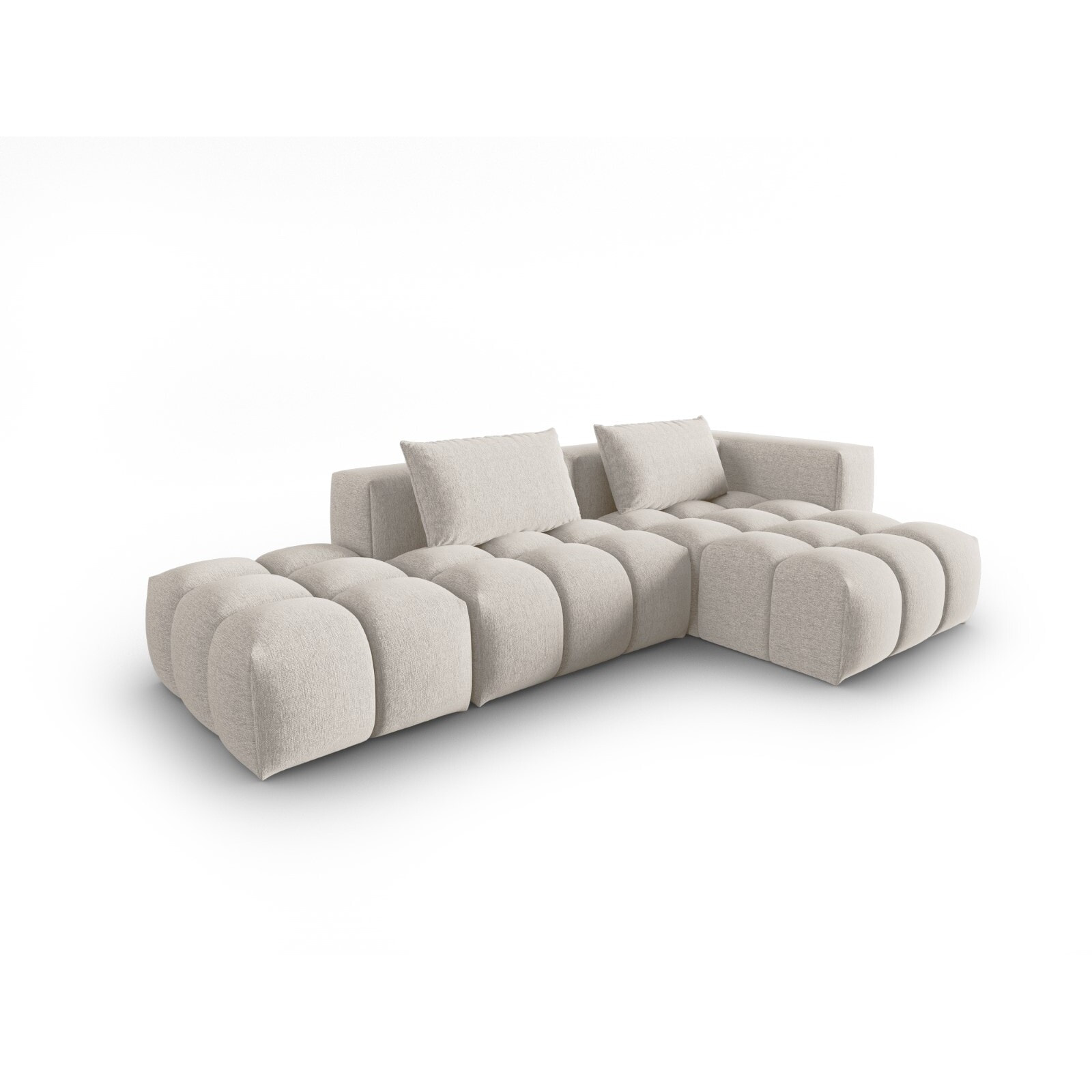 Canapé d'angle droit modulable "Lorella" 4 places en tissu structurel beige