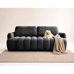 Silvia - Canapé droit 3 places convertible avec coffre - en tissu bouclette - Gris foncé