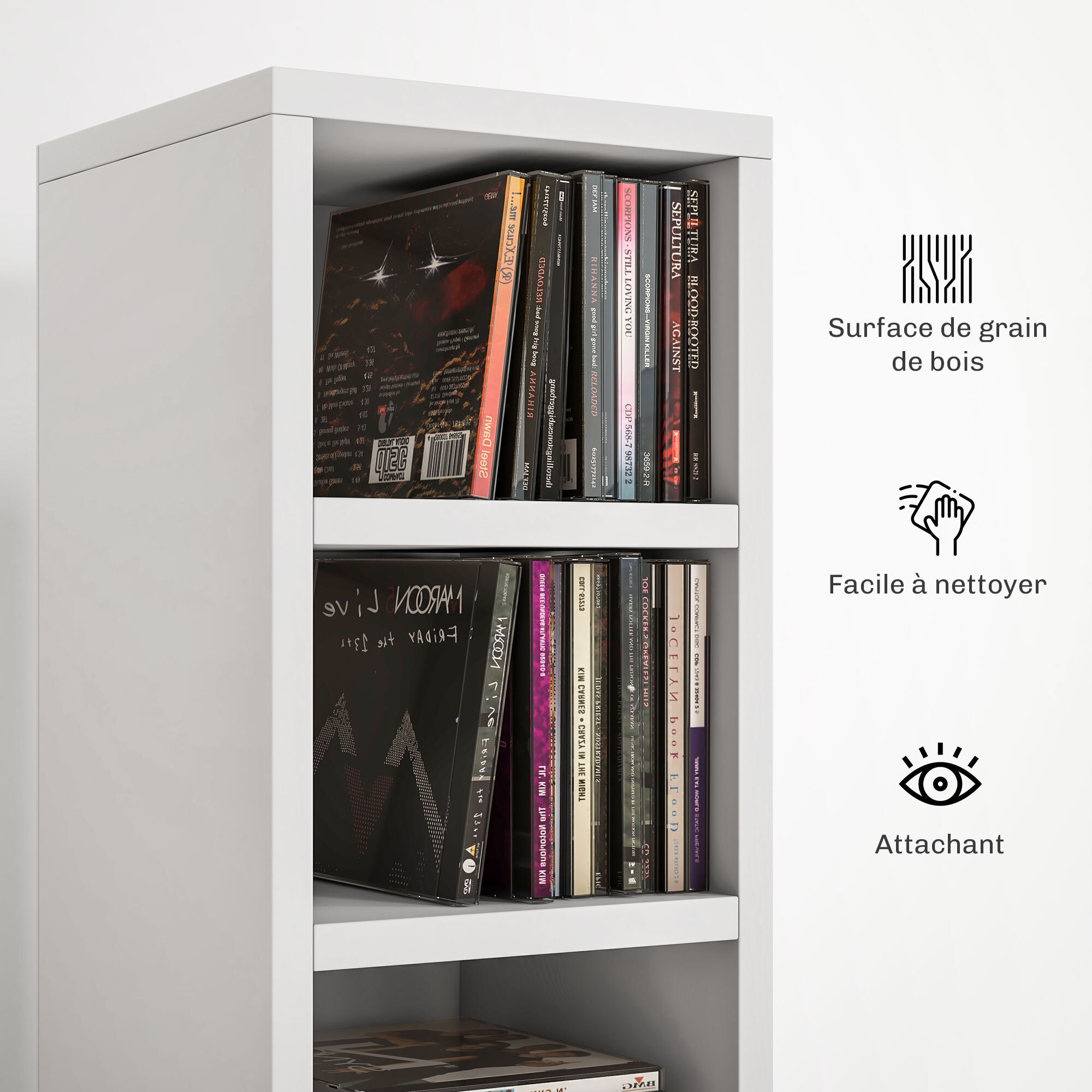 Étagère colonne armoire de rangement CD 12 compartiments 21L x 20l x 175H cm capacité max. 204 CD coloris blanc