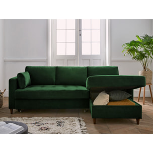 Anna - canapé d'angle droit - 4 places - convertible avec coffre - en velours - Vert